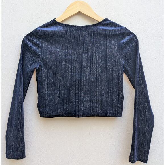 Knitworks Girls Crop Top Navy Blue Long Sleeve Velvet Twist Front Blue Size 10 - Picture 6 of 6